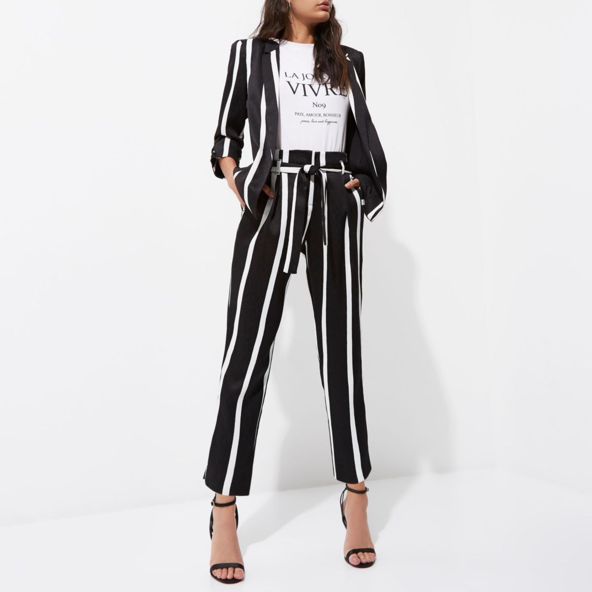 Black Stripe Tie Waist Trousers | New Look