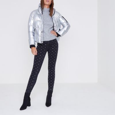 Black diamante stud Amelie super skinny jeans