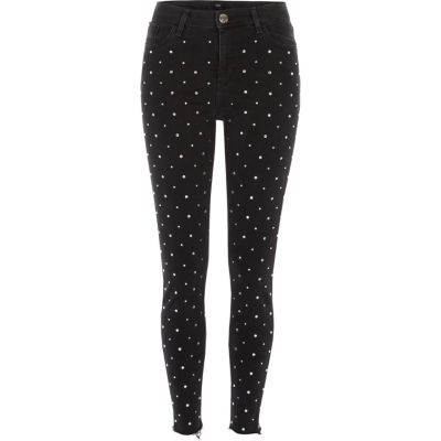 Jean super skinny Amelie noir avec strass