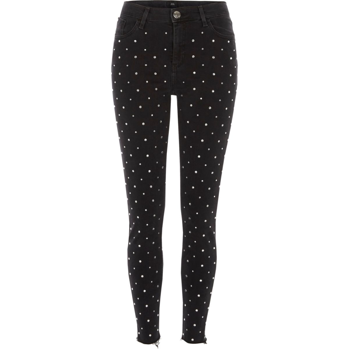 Black diamante stud Amelie super skinny jeans