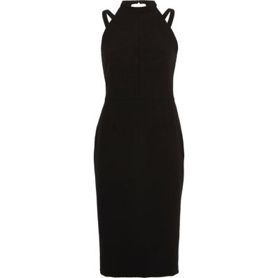 Schwarzes, hochgeschlossenes Bodycon-Kleid ohne Ärmel