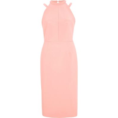 River Island Lichtroze midi-bodyconjurk met strik achter