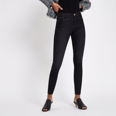 Molly – Jegging skinny délavage bleu foncé à taille mi-haute