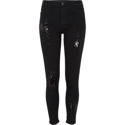 Molly &ndash; Schwarze Jeggings mit Paillettenverzierung