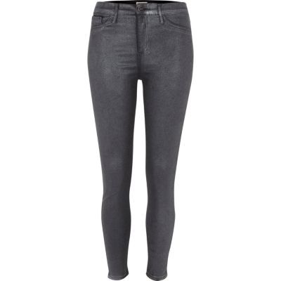 Molly – Jegging skinny gris enduit à paillettes