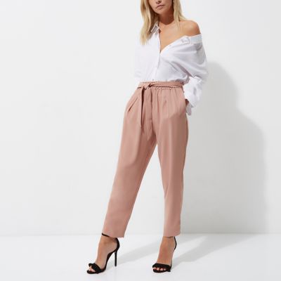 pink tie waist pants