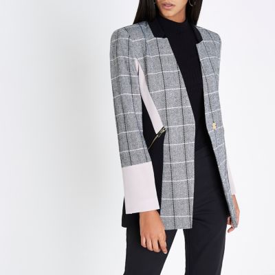 Black check colour block blazer