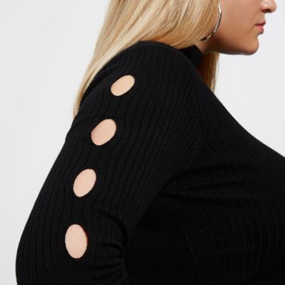 Plus black cut out high neck jumper