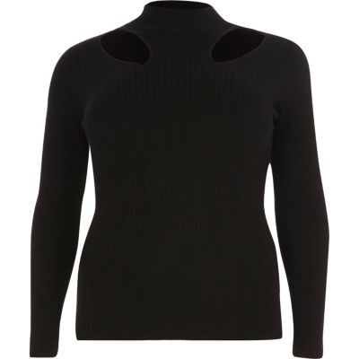 Plus black cut out high neck jumper