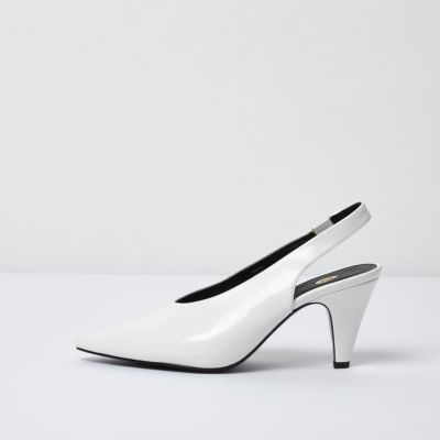 White high vamp slingback kitten heels
