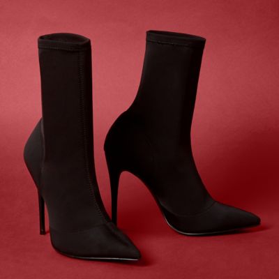 Black pointed scuba stiletto sock boots