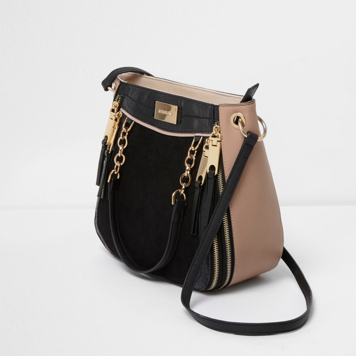 Black chain zip scoop cross body tote bag - Shopper & Tote Bags - Bags & Purses - women
