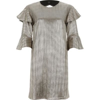 Goldenes T-Shirt-Kleid mit Rüschen