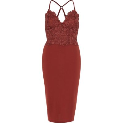 River Island Zwarte halflange cami bodyconjurk met kant