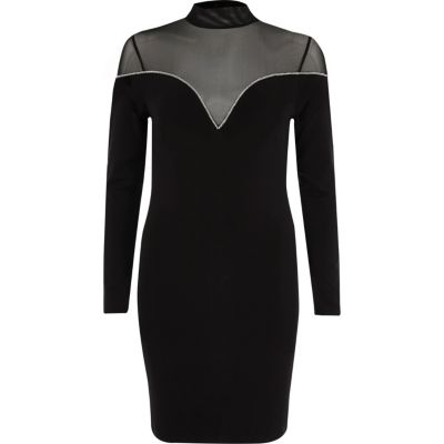 Schwarzes Minikleid mit Schmucksteinverzierung