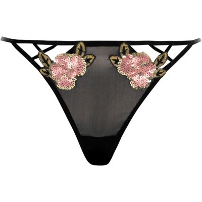 Zwarte mesh string met lovertjes