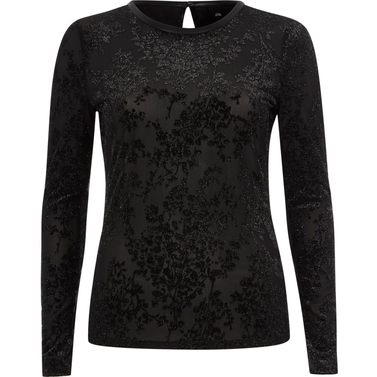 Black glitter burnout velvet fitted top - Blouses - Tops - women