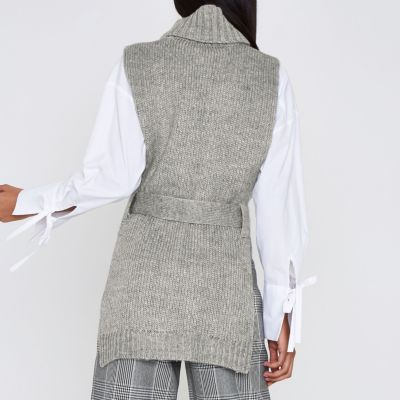 Grey roll neck sleeveless knitted top