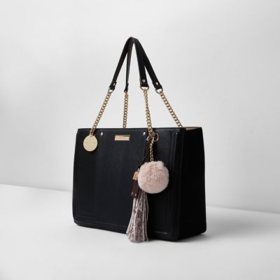 Black chain handle tassel structured tote bag - Shopper & Tote Bags - Bags & Purses - women