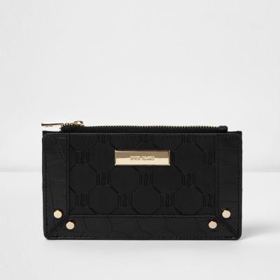 Porte-monnaie fin noir à logo RI en relief