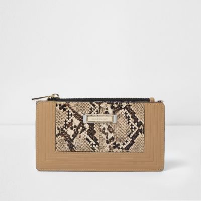 Porte-monnaie grain serpent beige fin à rabat