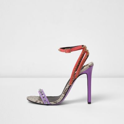 Purple embellished barely there sandals