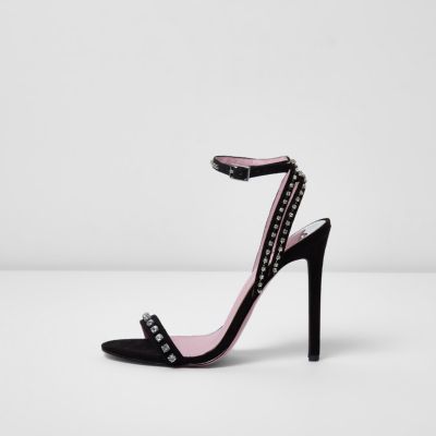 Black embellished barely there sandals