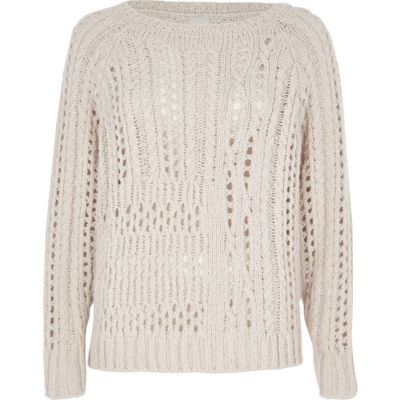 Light beige open stitch cable knit jumper