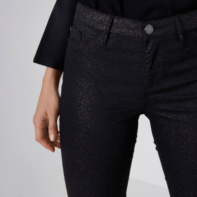 Black glitter Molly skinny jeggings