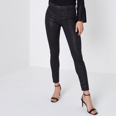 Black glitter Molly skinny jeggings