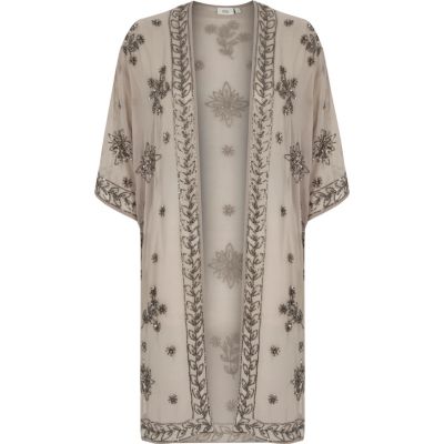 Grey bead embellished kimono