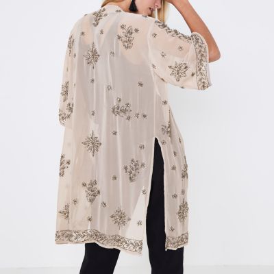 Grey bead embellished kimono