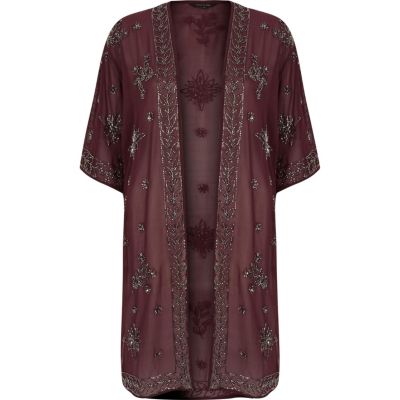 Purple bead embellished kimono