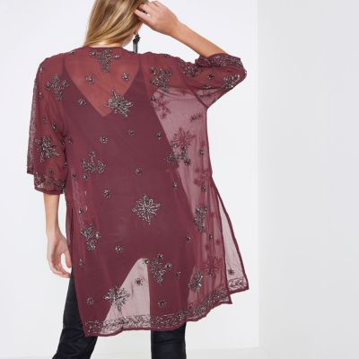 Purple bead embellished kimono