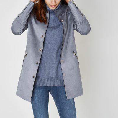 Blue faux suede edge to edge coat