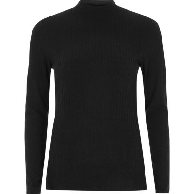 Black ribbed high neck top