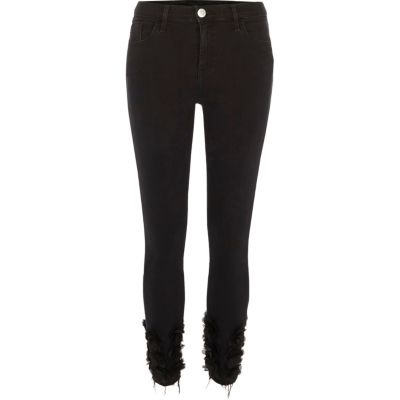 Black 3d flower hem Amelie super skinny jeans