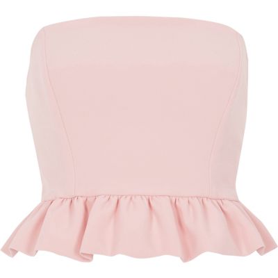 Roze bandeau crop top met ruches