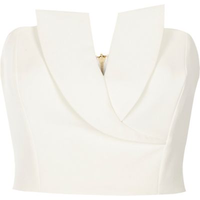 White tux bandeau crop top
