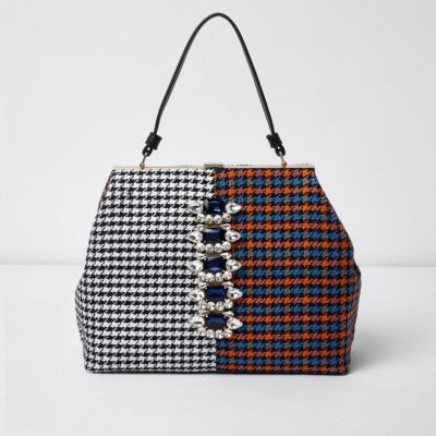 Karierte Tote Bag mit Ziersteinchen