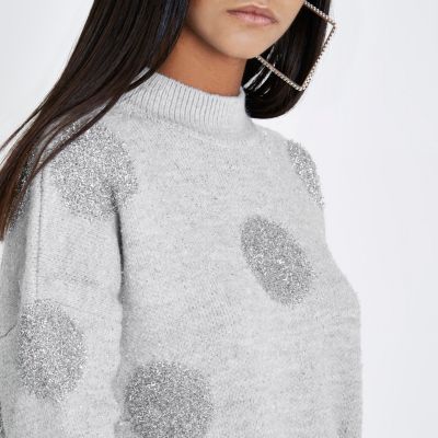 Grey glitter spot Christmas jumper