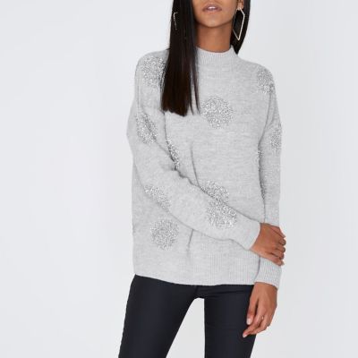 Grey glitter spot Christmas jumper