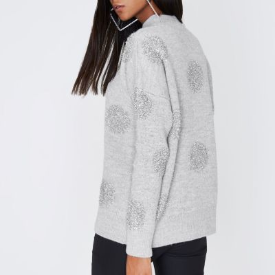 Grey glitter spot Christmas jumper