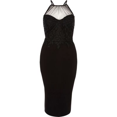 Schwarzes Bodycon-Kleid mit geblümter Spitze