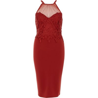 Rotes Bodycon-Kleid mit Spitzeneinsatz