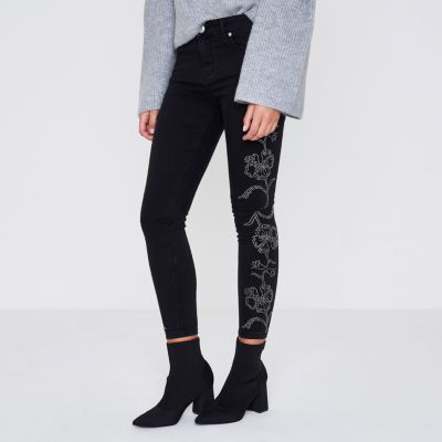 Petite black stud Amelie super skinny jeans