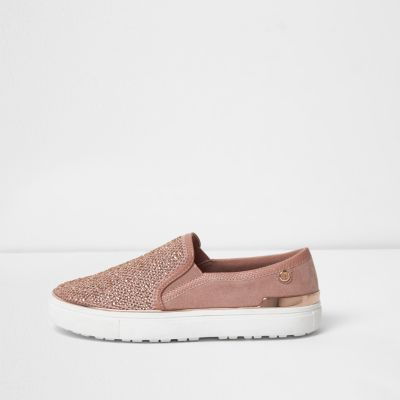 Gold diamante slip on plimsolls