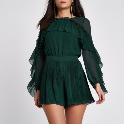 river island green playsuit