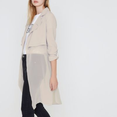Light grey double layer sheer duster coat