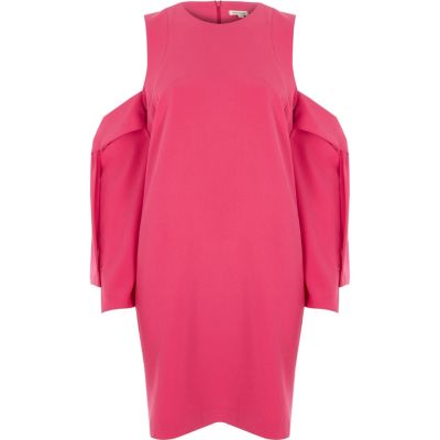 Bright pink cold shoulder swing dress